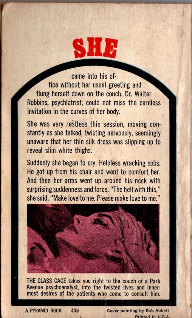 (Edward S.Aarons writing as Edward Ronns) THE GLASS CAGE magnified rear book cover image