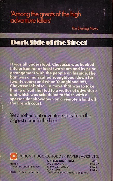 Jack Higgins  DARK SIDE OF THE STREET magnified rear book cover image