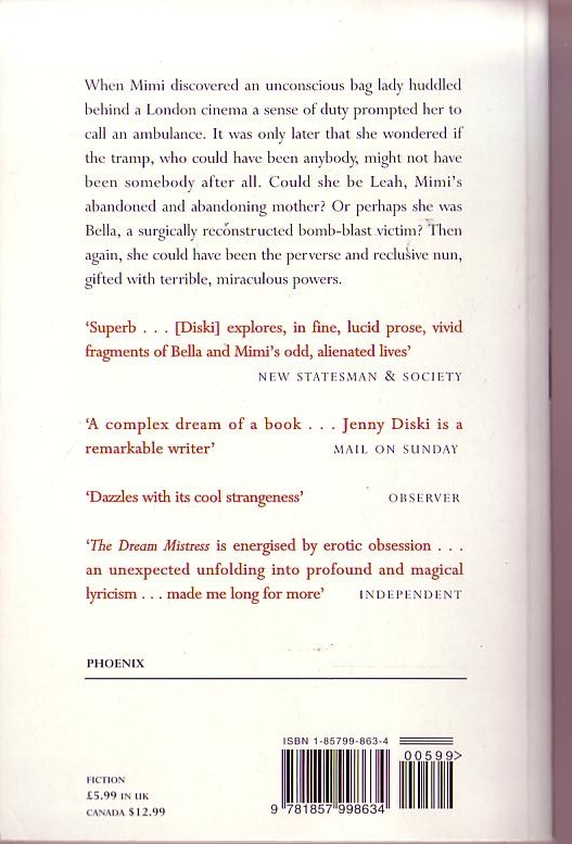Jenny Diski  THE DREAM MISTRESS magnified rear book cover image