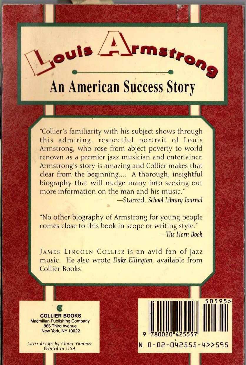 James Lincoln Collier  LOUIS ARMSTRONG magnified rear book cover image
