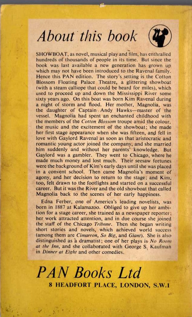 Edna Ferber  SHOW BOAT magnified rear book cover image