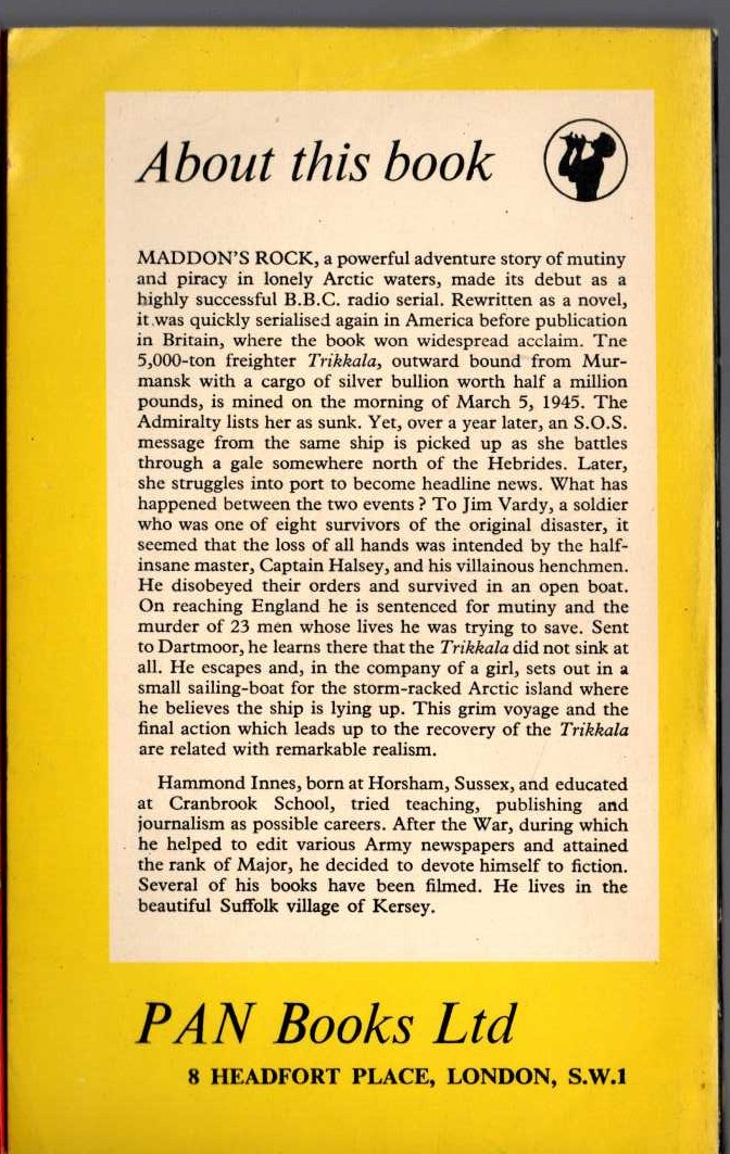 Hammond Innes  MADDON'S ROCK magnified rear book cover image