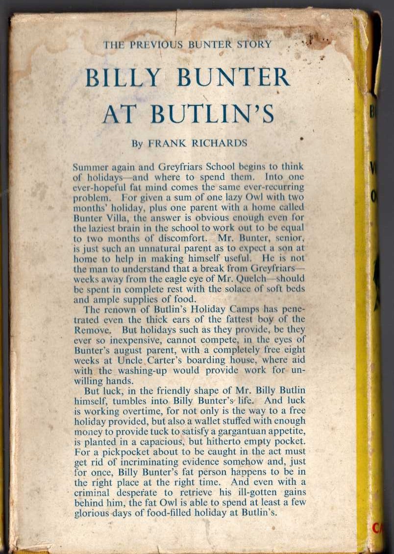 BUNTER THE VENTRILOQUIST magnified rear book cover image