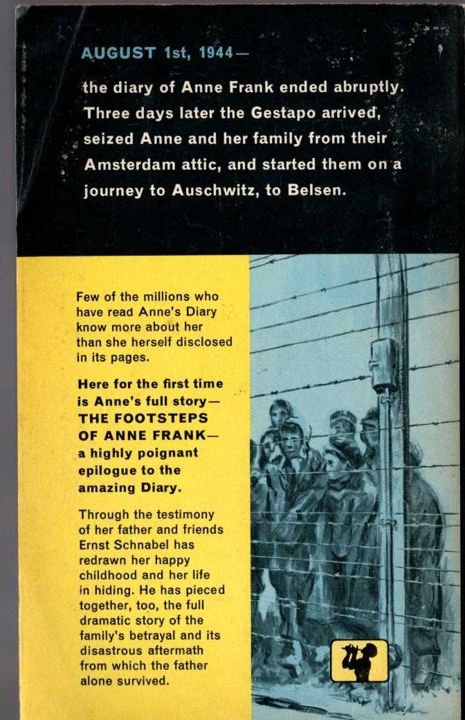 Ernst Schnabel  THE FOOTSTEPS OF ANNE FRANK magnified rear book cover image
