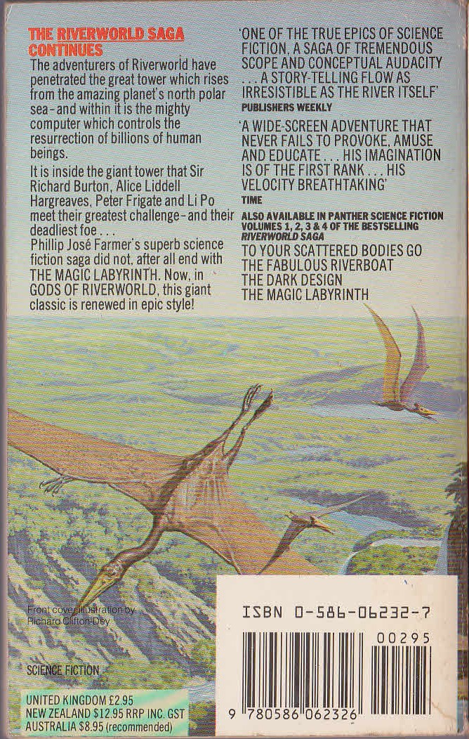 Philip Jose Farmer  GODS OF RIVERWORLD magnified rear book cover image