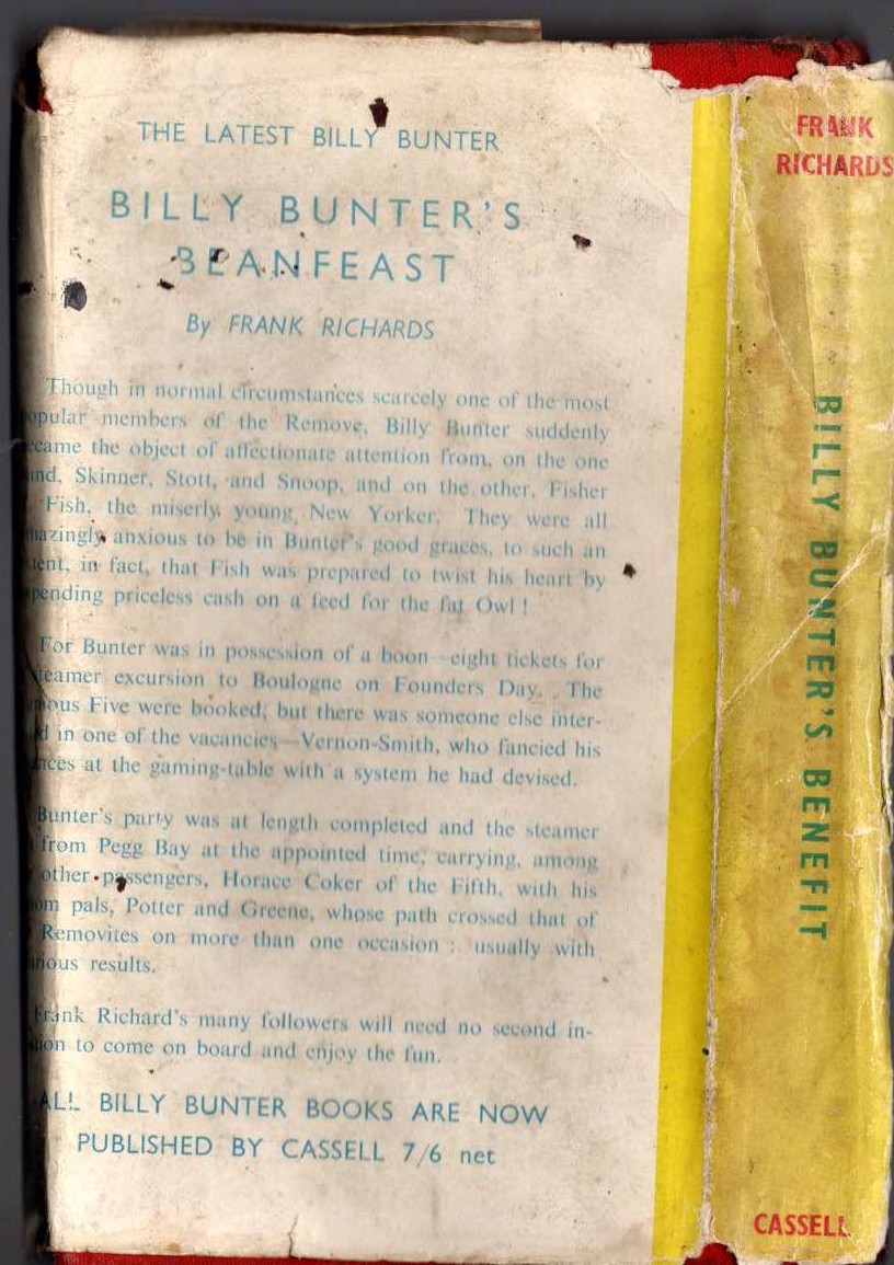 BILLY BUNTER'S BENEFIT magnified rear book cover image