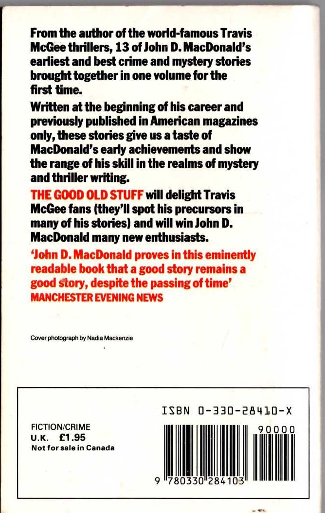 John D. MacDonald  THE GOOD OLD STUFF magnified rear book cover image