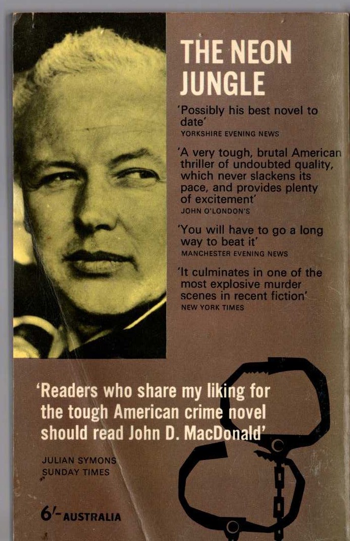 John D. MacDonald  THE NEON JUNGLE magnified rear book cover image