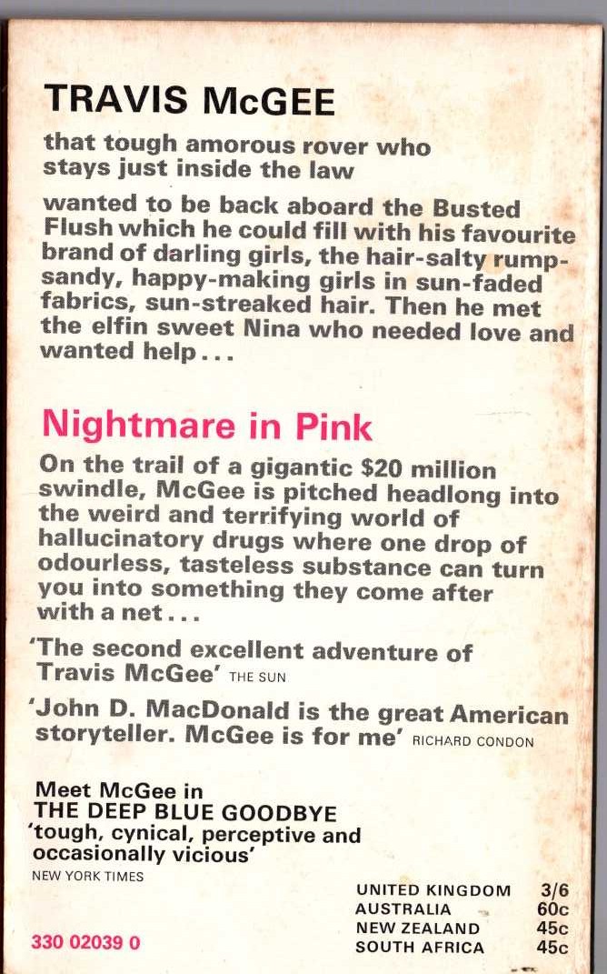 John D. MacDonald  NIGHTMARE IN PINK magnified rear book cover image