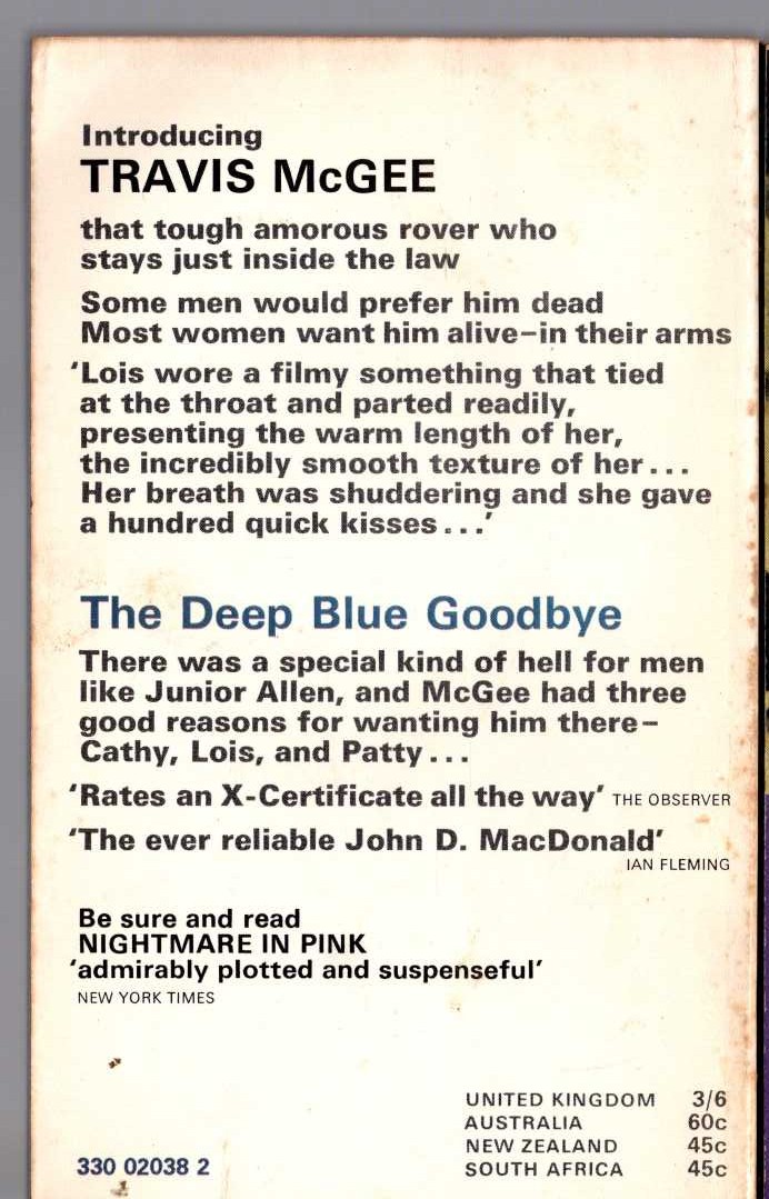John D. MacDonald  THE DEEP BLUE GOODBYE magnified rear book cover image