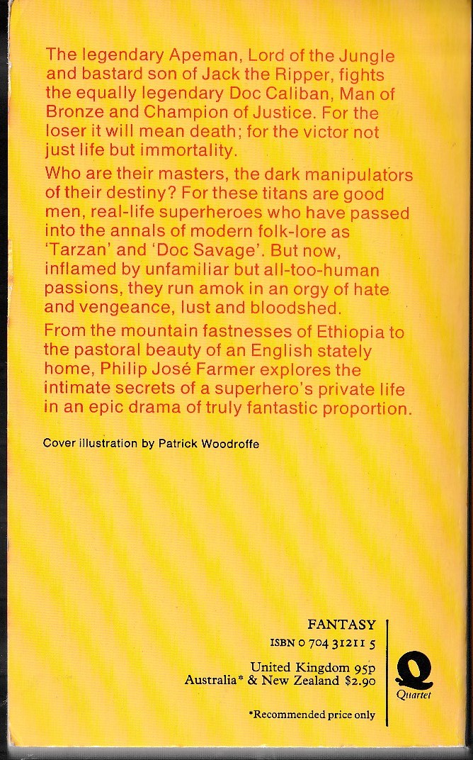 Philip Jose Farmer  A FEAST UNKNOWN magnified rear book cover image