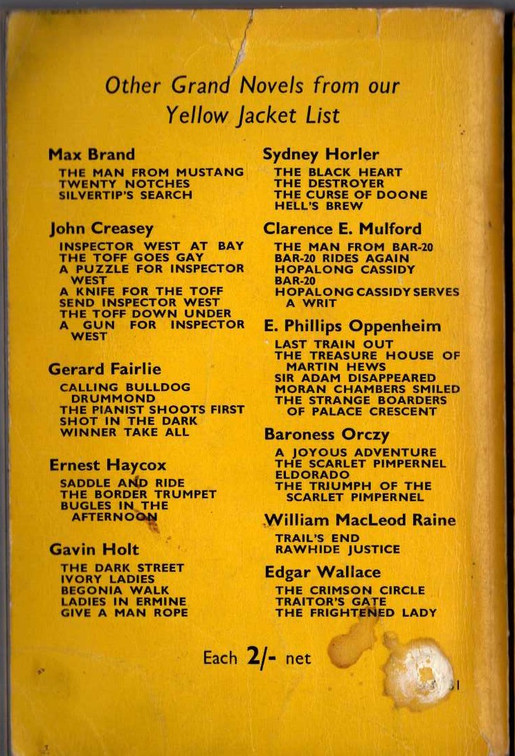 John Creasey  CALL THE TOFF magnified rear book cover image