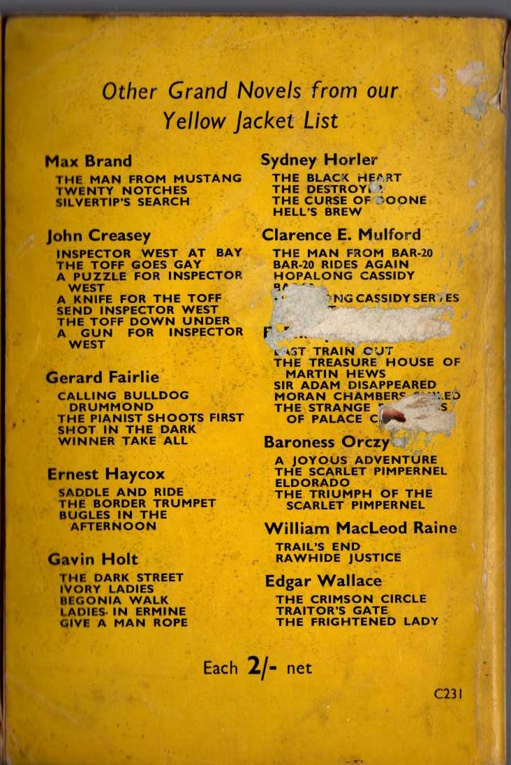 John Creasey  CALL THE TOFF magnified rear book cover image