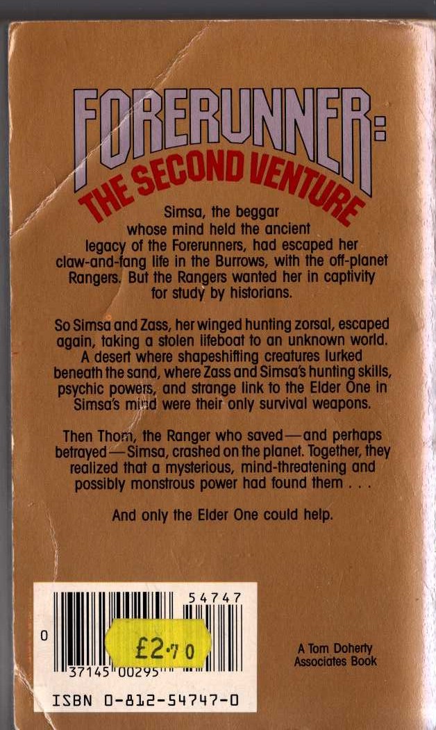 Andre Norton  FORERUNNER: THE SECOND VENTURE magnified rear book cover image