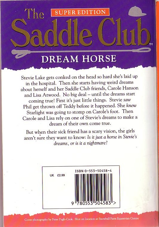 Bonnie Bryant  THE SADDLE CLUB SUPER EDITION 4: DREAM HORSE magnified rear book cover image