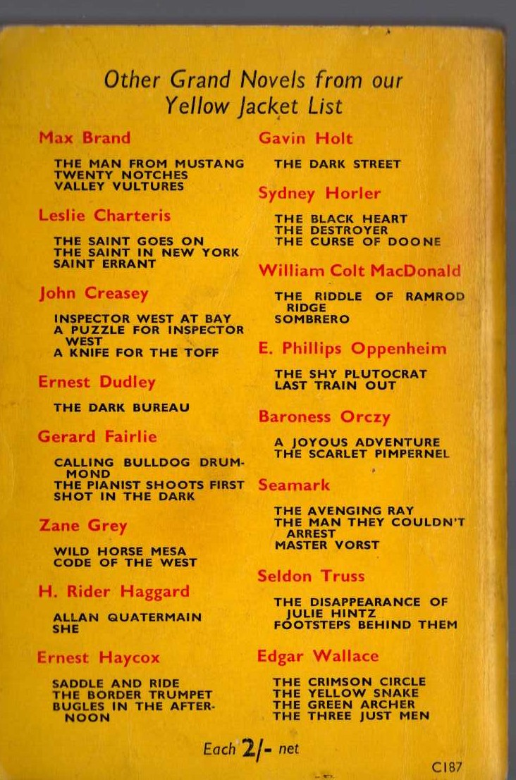 John Creasey  THE TOFF GOES GAY magnified rear book cover image