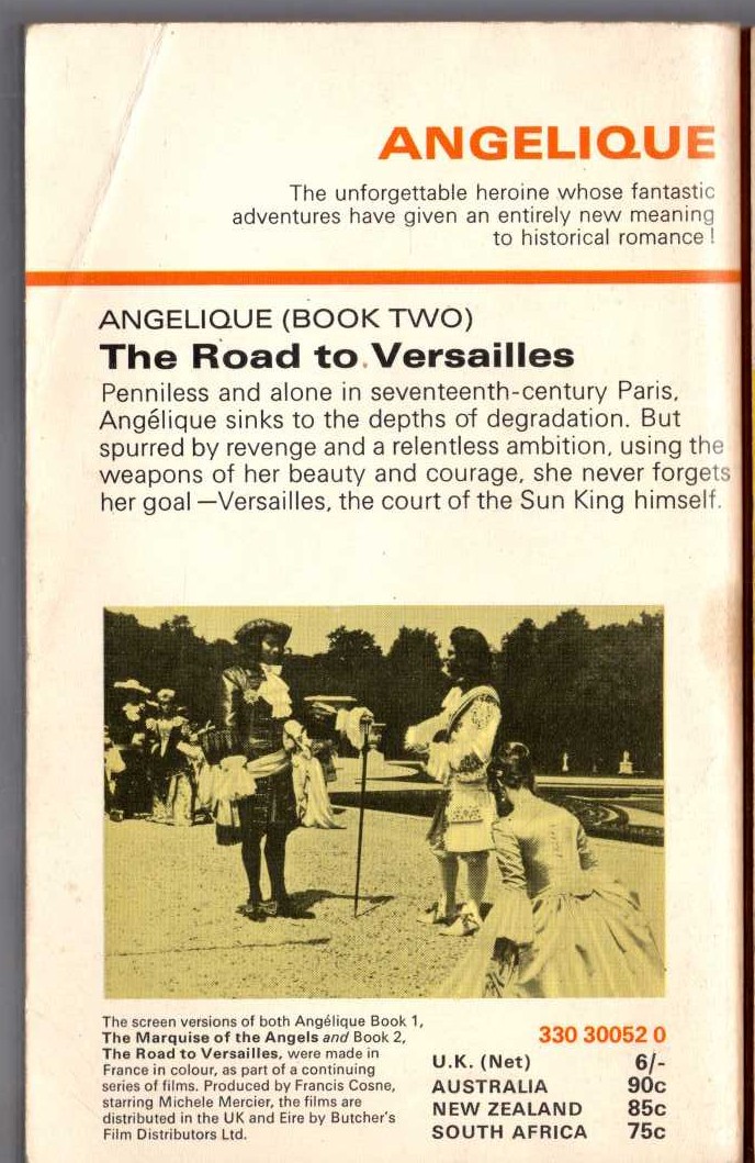 Sergeanne Golon  ANGELIQUE BOOK 2: THE ROAD TO VERSAILLES (Film tie-in) magnified rear book cover image