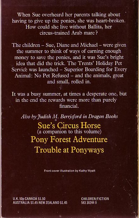 Judith M. Berrisford  PONIES ALL SUMMER magnified rear book cover image