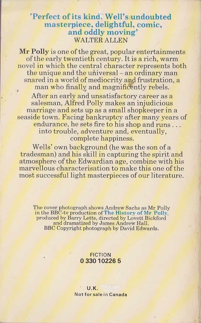 H.G. Wells  THE HISTORY OF MR POLLY (BBC-TV: Andrew Sachs) magnified rear book cover image