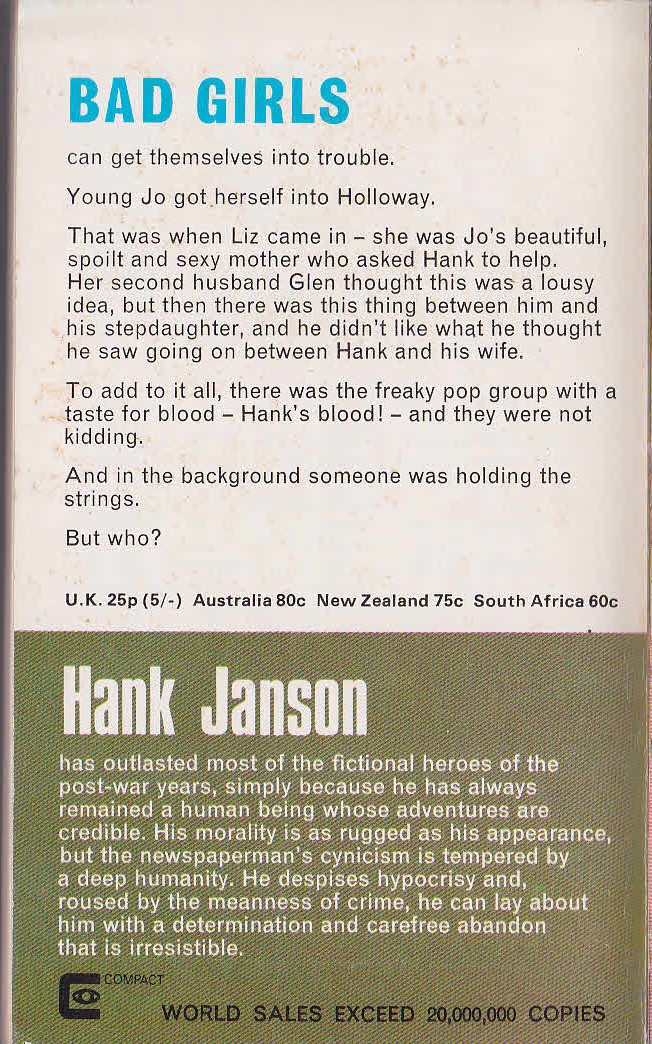 Hank Janson  THE LIZ ASSIGNATION magnified rear book cover image