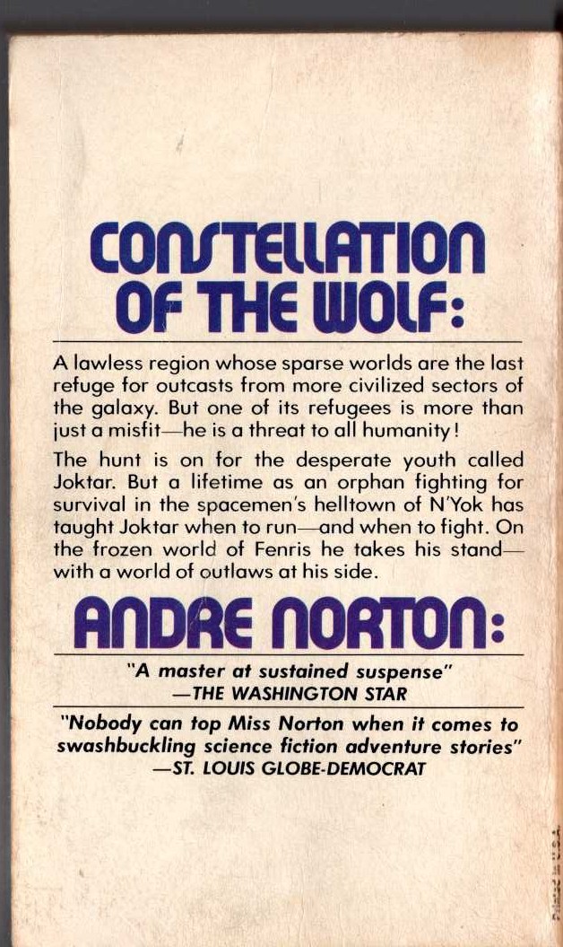Andre Norton  SECRET OF THE LOST RACE magnified rear book cover image