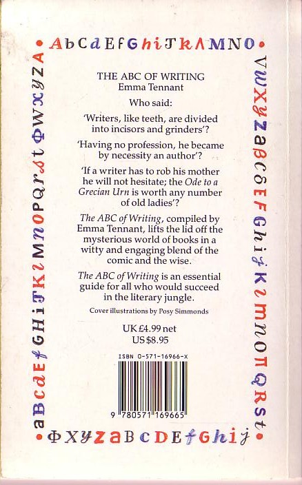 Emma Tennant  THE ABC OF WRITING magnified rear book cover image