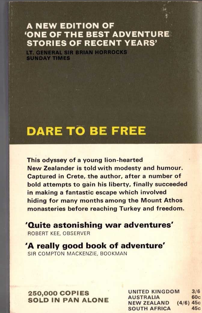 W.B. Thomas  DARE TO BE FREE magnified rear book cover image