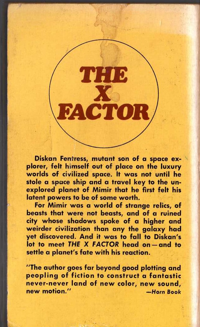 Andre Norton  THE X FACTOR magnified rear book cover image
