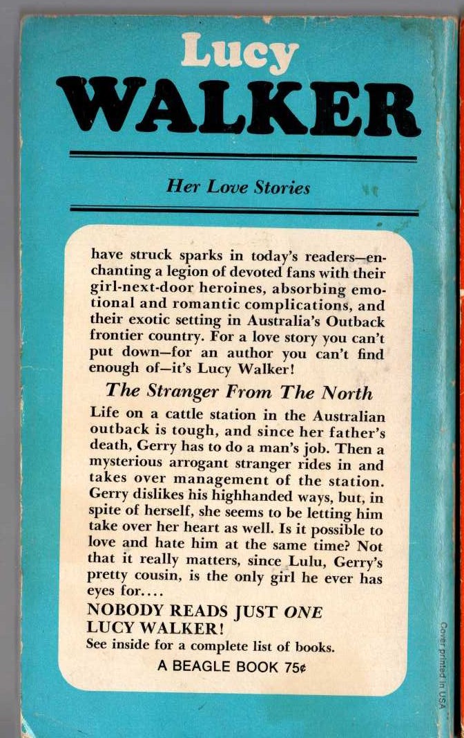 Lucy Walker  THE STRANGER FROM THE NORTH magnified rear book cover image