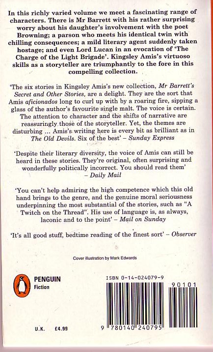 Kingsley Amis  MR BARRETT'S SECRET magnified rear book cover image