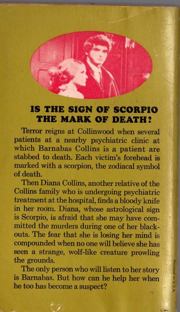 Marilyn Ross  BARNABAS, QUENTIN, AND THE SCORPIO CURSE magnified rear book cover image