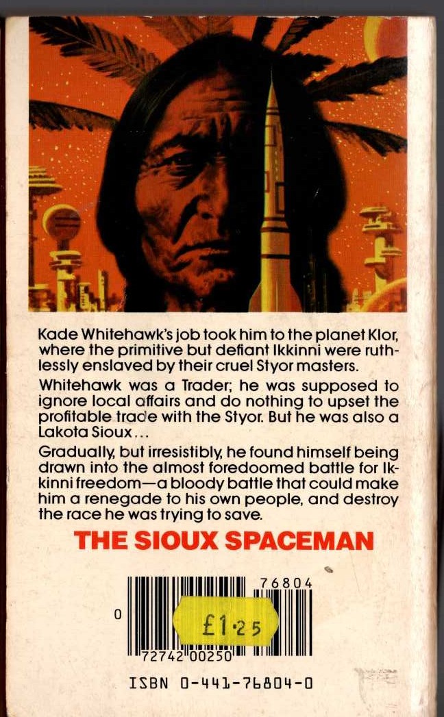 Andre Norton  THE SIOUX SPACEMAN magnified rear book cover image