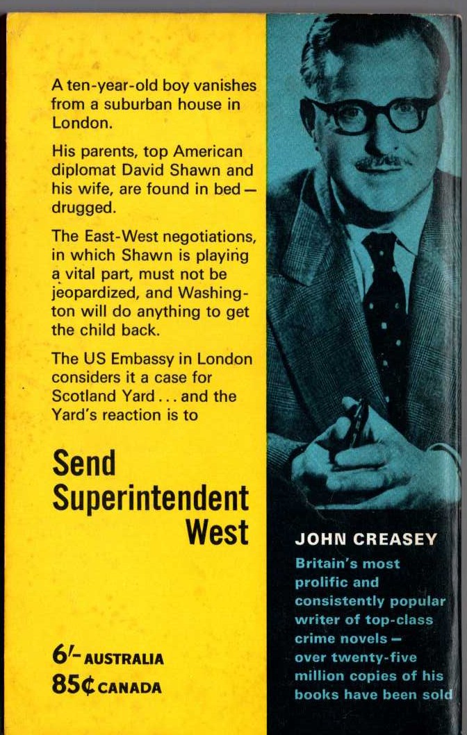 John Creasey  SEND SUPERINTENDENT WEST magnified rear book cover image
