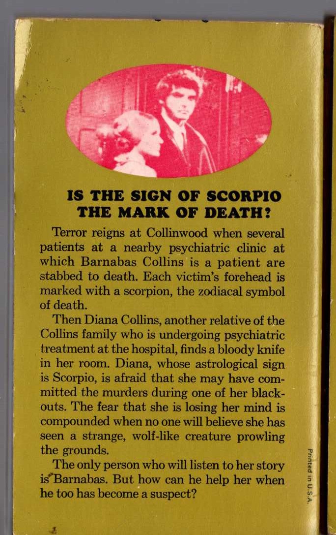 Marilyn Ross  BARNABAS, QUENTIN, AND THE SCORPIO CURSE magnified rear book cover image