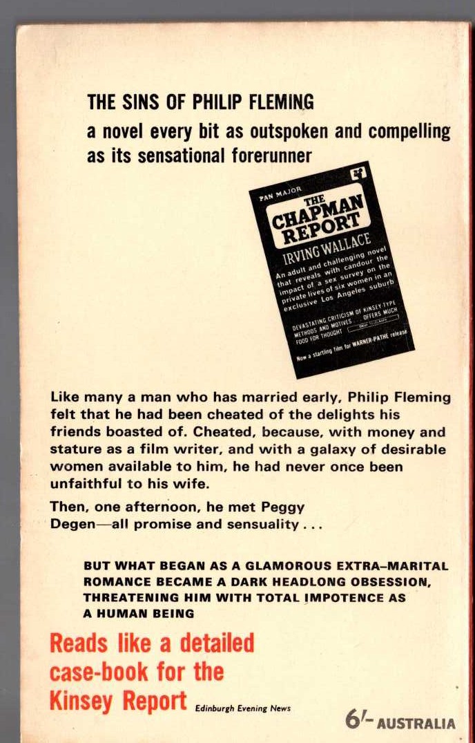 Irving Wallace  THE SINS OF PHILIP FLEMING magnified rear book cover image