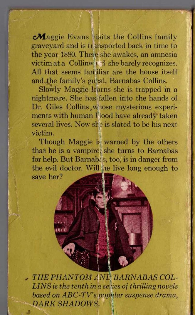 Marilyn Ross  THE PHANTOM AND BARNABAS COLLINS magnified rear book cover image