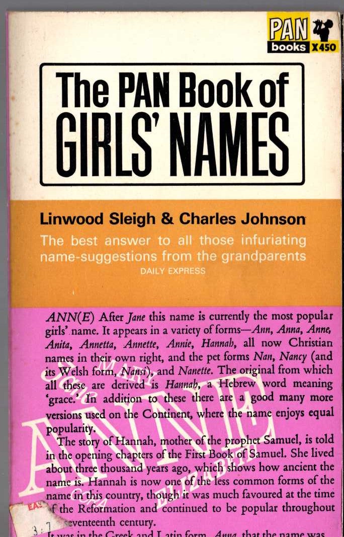 THE PAN BOOK OF GIRL'S NAMES front book cover image
