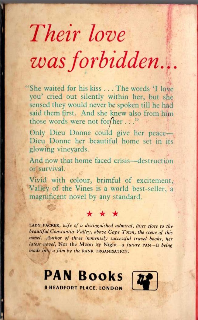 Joy Packer  VALLEY OF THE VINES magnified rear book cover image