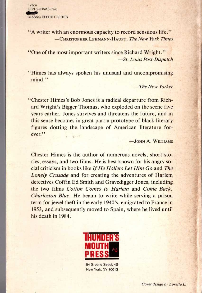 Chester Himes  IF HE HOLLERS LET HIM GO magnified rear book cover image