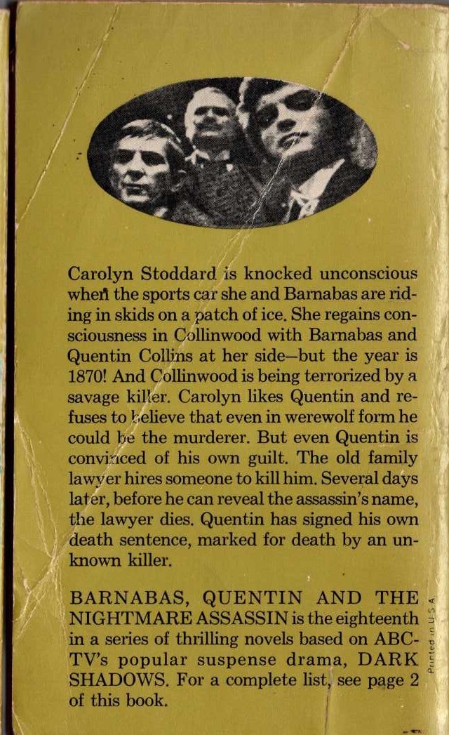 Marilyn Ross  BARNABAS, QUENTIN AND THE NIGHTMARE ASSASSIN magnified rear book cover image