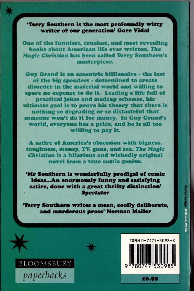 Terry Southern  THE MAGIC CHRISTIAN magnified rear book cover image