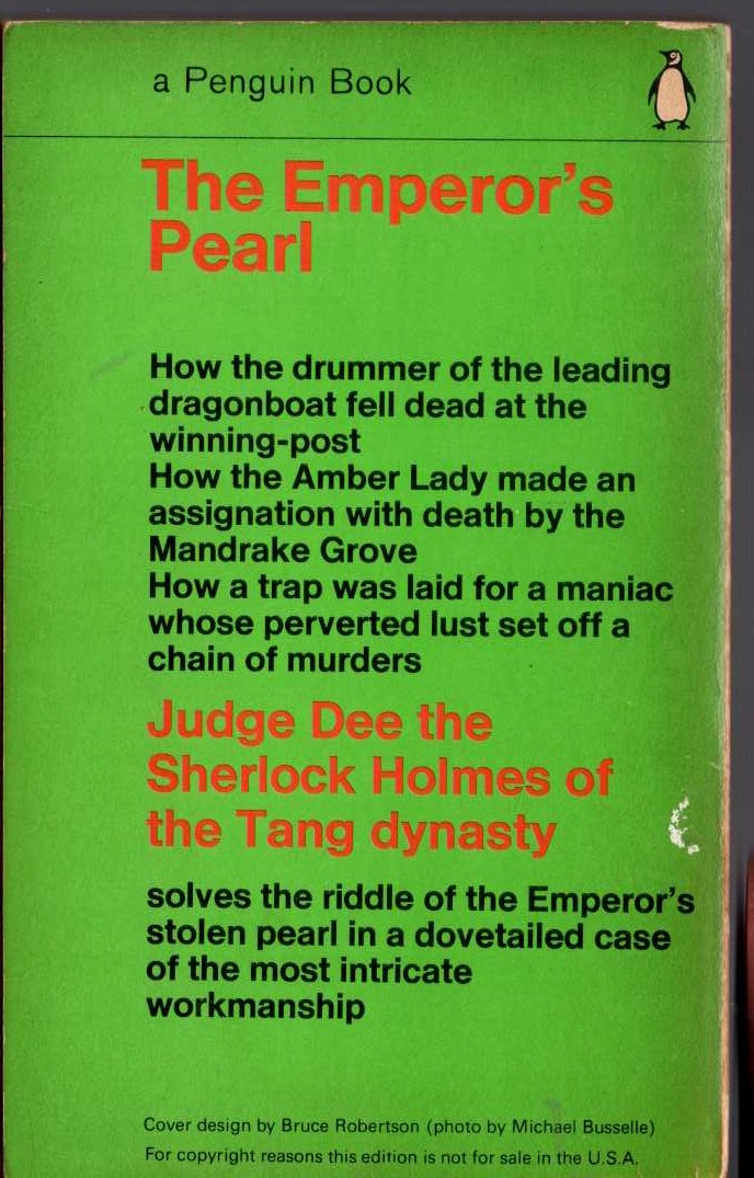 Robert van Gulik  THE EMPEROR'S PEARL magnified rear book cover image