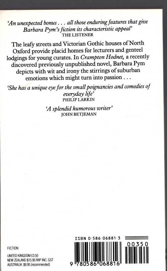 Barbara Pym  CRAMPTON HODNET magnified rear book cover image