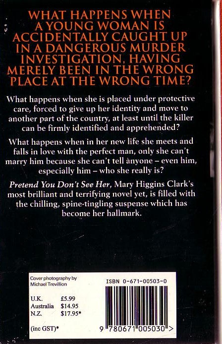 Mary Higgins Clark  PRETEND YOU DON'T SEE HER magnified rear book cover image