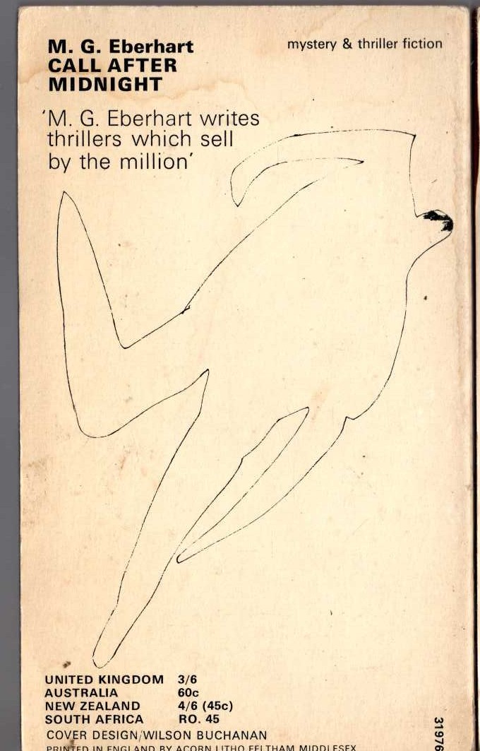 Mignon G. Eberhart  CALL AFTER MIDNIGHT magnified rear book cover image