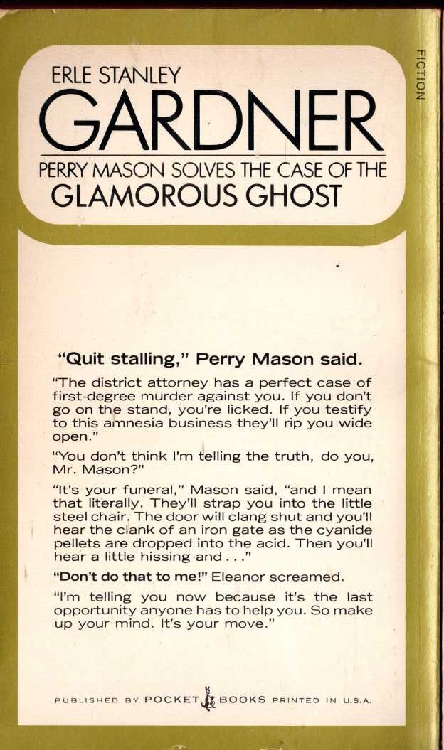 Erle Stanley Gardner  THE CASE OF THE GLAMOROUS GHOST magnified rear book cover image