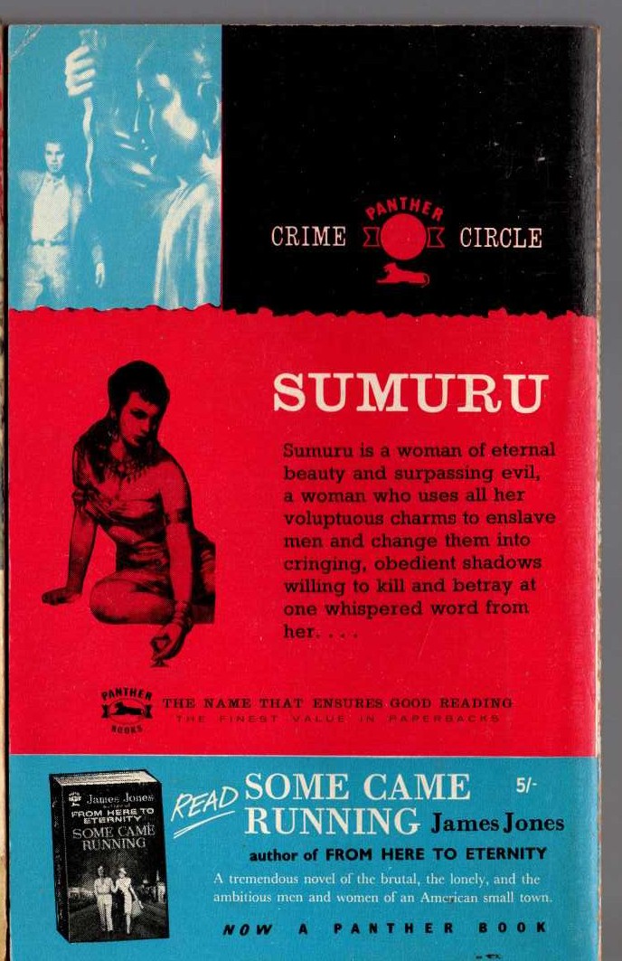 Sax Rohmer  THE SLAVES OF SUMURU magnified rear book cover image