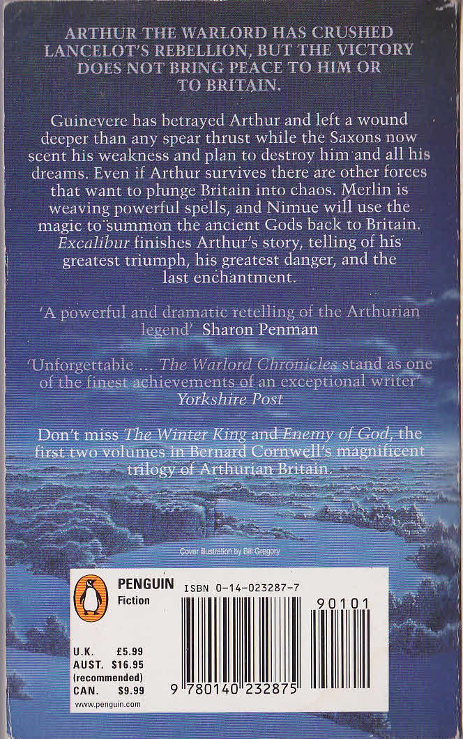 Bernard Cornwell  EXCALIBUR magnified rear book cover image