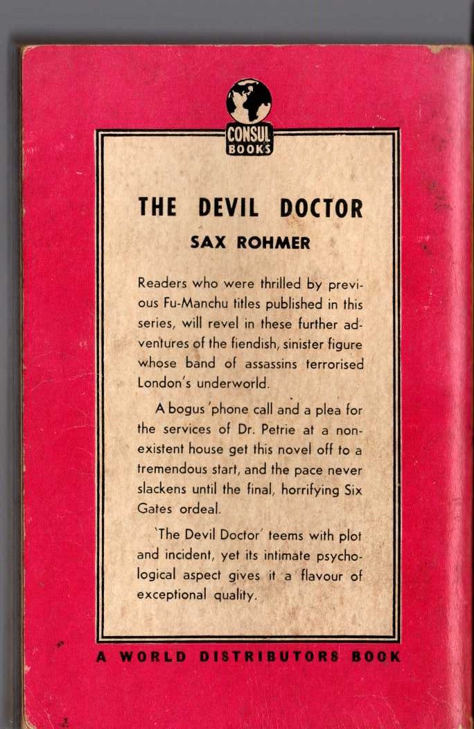 Sax Rohmer  THE DEVIL DOCTOR magnified rear book cover image