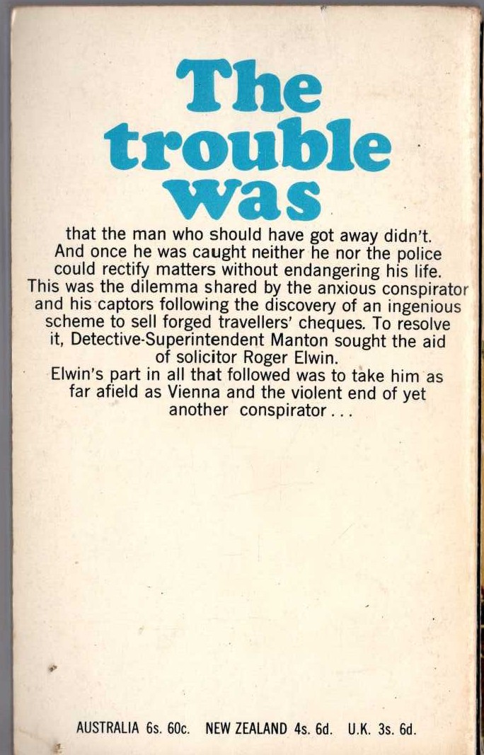 Michael Underwood  THE ANXIOUS CONSPIRATOR magnified rear book cover image